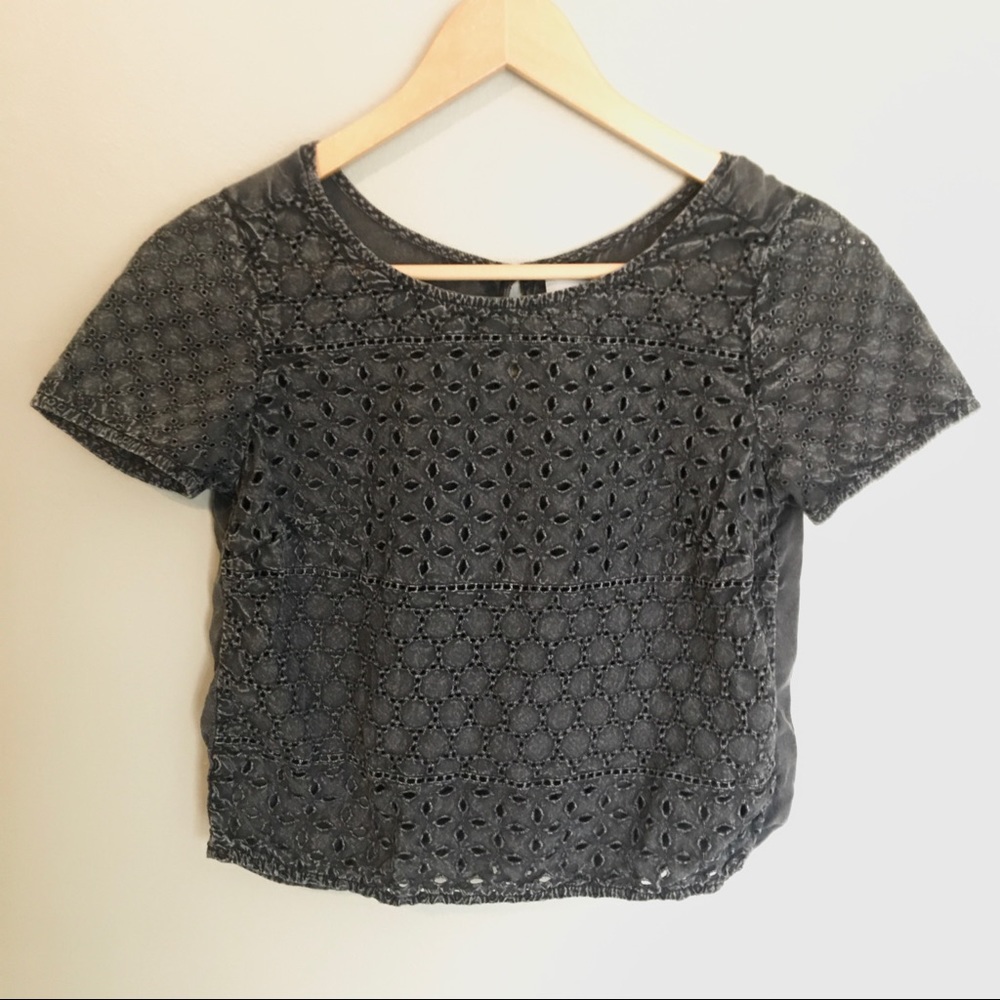American Eagle Gray Crop Top with Sheer Back XS